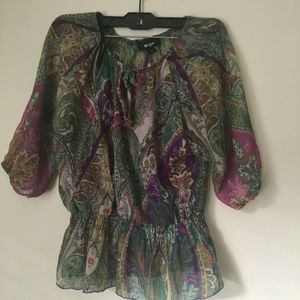 BCX Girl green, purple GIRLS Large TOP BLOUSE.